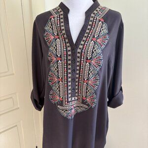 Charcoal Embroidered Tunic, Luna Moon by Anthropologie, Size Large
